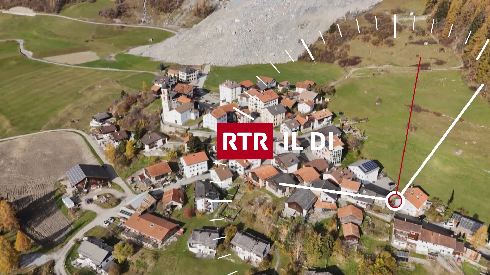 Luftaufnahme von Brienz/Brinzauls mit Logo von RTR Il di